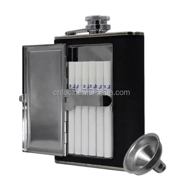 Stainless Steel Hip Flask with Cigarette Case & Funnel