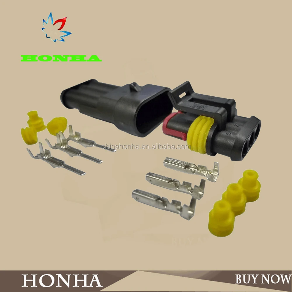 3 Pin 3 Way Superseal Pair Car Boat Electrical Waterproof Connectors Set with Rubber Boot