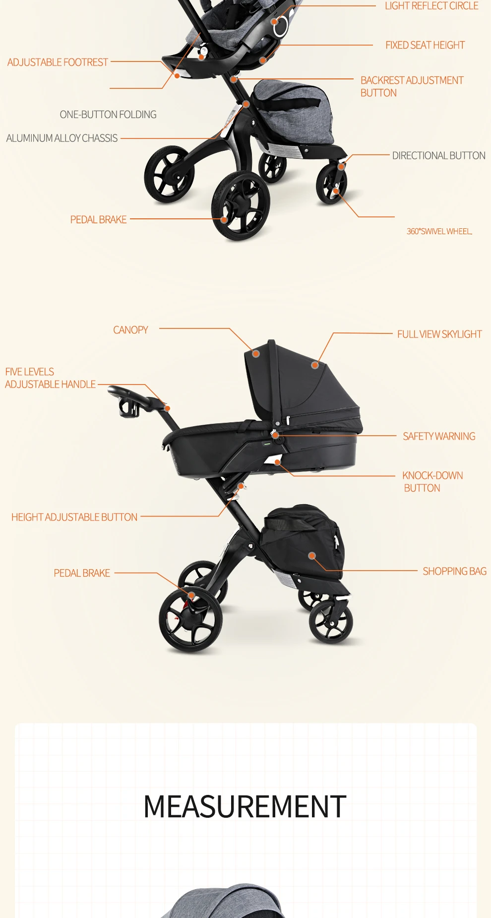 3 in 1 Foldable High Landscape Bidirectional Push Luxury Big EVA wheels Baby Stroller