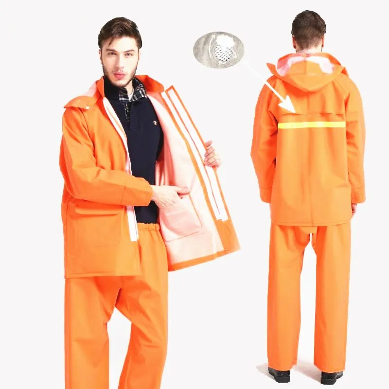 Windproof Cuffs Work PVC Rain Suit Hidden Hat PVC Raincoat PU Rainwear