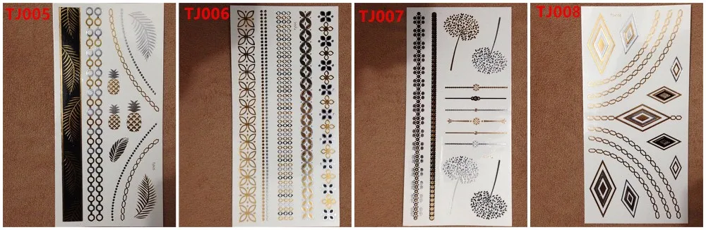 Women's Sexy Diamond Heart Dragonfly Tattoos Metalic Gold Silver Flash