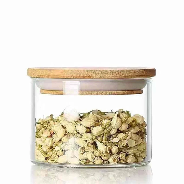 Food Storage High Borosilicate Custom Made Decorate Fancy Glass Jars with Bamboo Lid