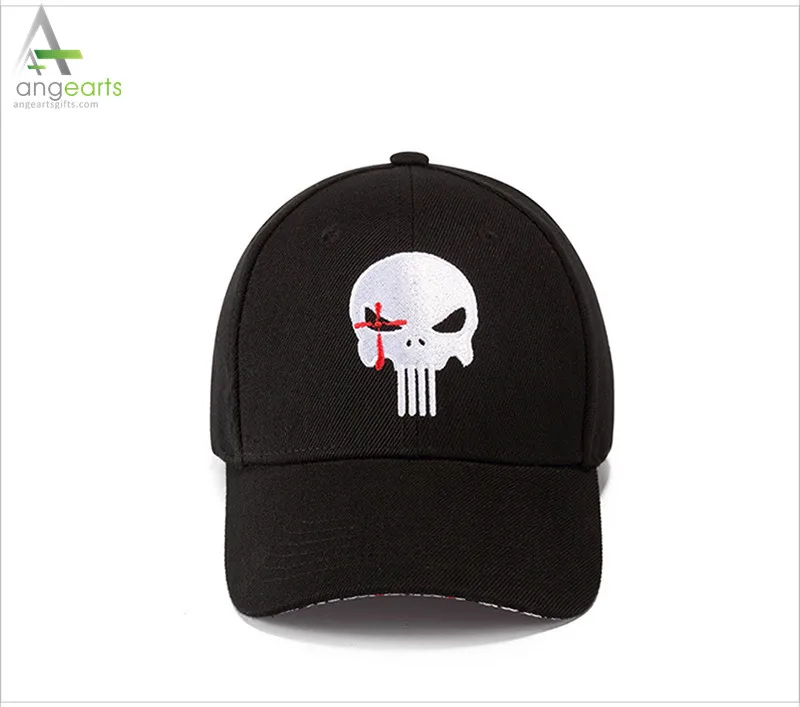 The Punisher Adjustable Sport Skull Baseball Cap Flat Embroidery Men Cap Black 