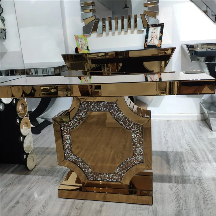 Elegant Charming Style Sparking Brown Mirrored Console Table