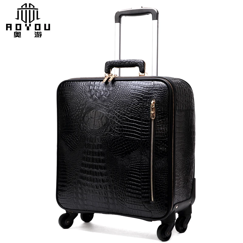Genuine Crocodile Leather Luggage Bag Business Trolley Travel Bag, 16,18,20  Inch