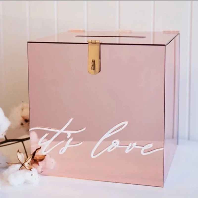 Source custom rose gold acrylic mirror box for wedding celebration