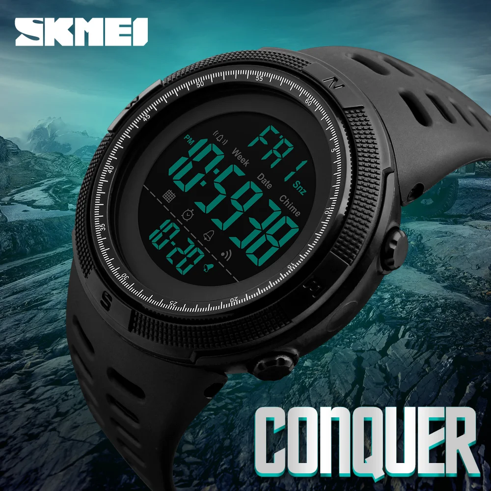 Nouveau réveil numérique Skmei 1251 marque montres de luxe électronique étanche en profondeur PU bande plongée Sports de plein air hommes montre Led