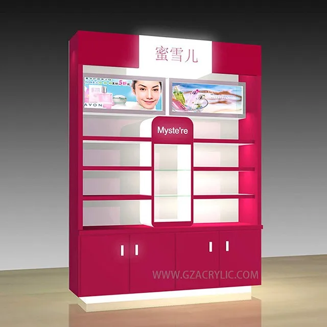 Custom Korean Style Display Cabinet   Makeup Cosmetic Display Units With Led Light Factory Price