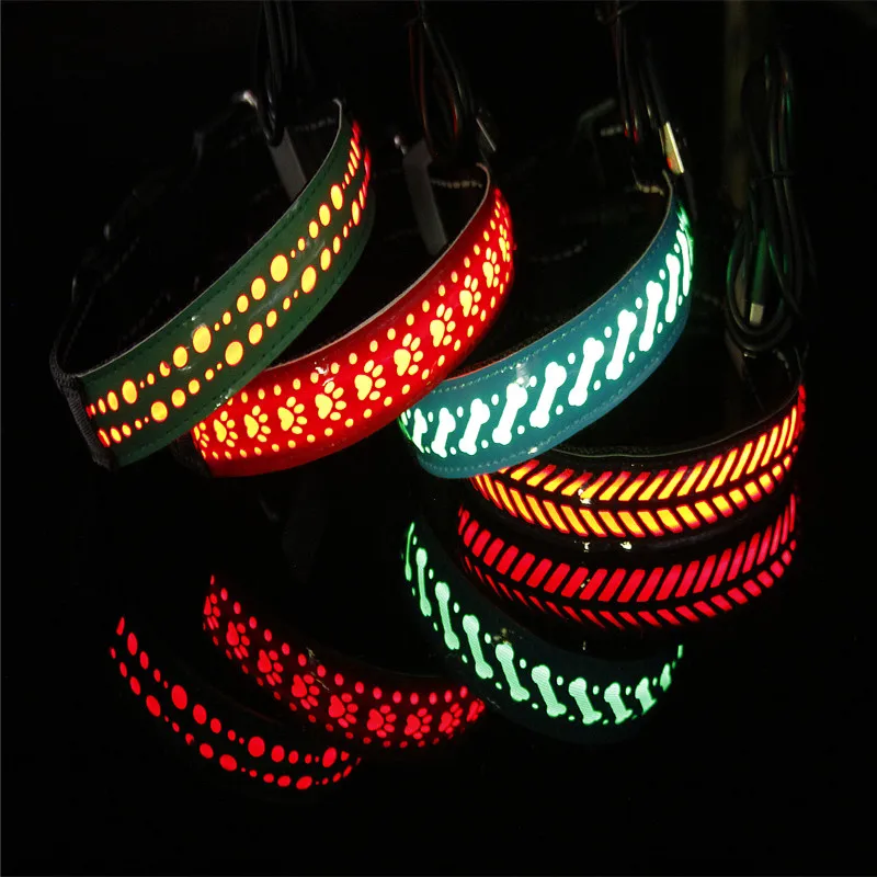 LED Lights Dog Pets Collars Adjustable Polyester Glow in Night Pet Dog Cat Puppy Safe Luminous Flashing Necklace