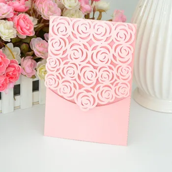 pocket folded sweet rose flower design wedding invitations of wedding suppleis