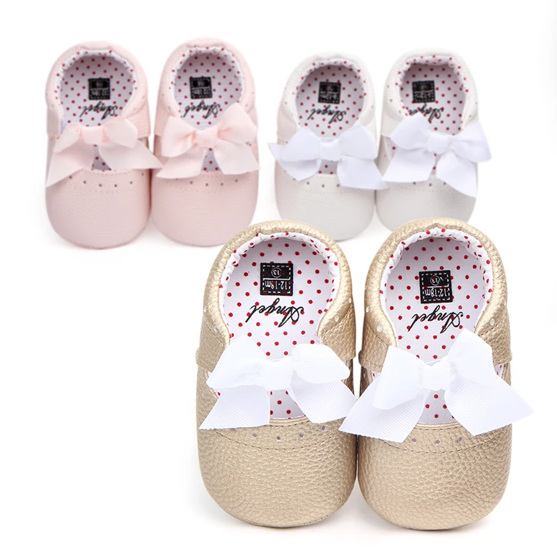 High quality Hot Selling Bow Dot Pu Leather Baby Girl Dress Shoes Infant Crib Shoes Mary Jane Slippers