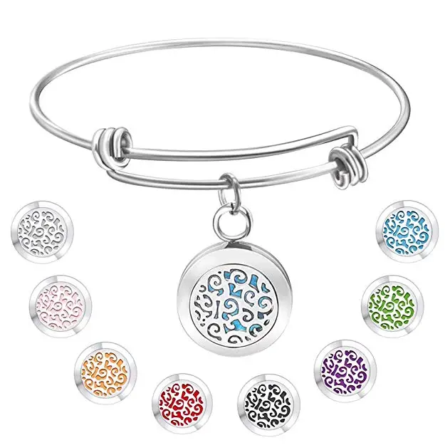 Aromatherapy Essential Oil Diffuser Bracelet Stainless Steel Locket Bangle Gift
