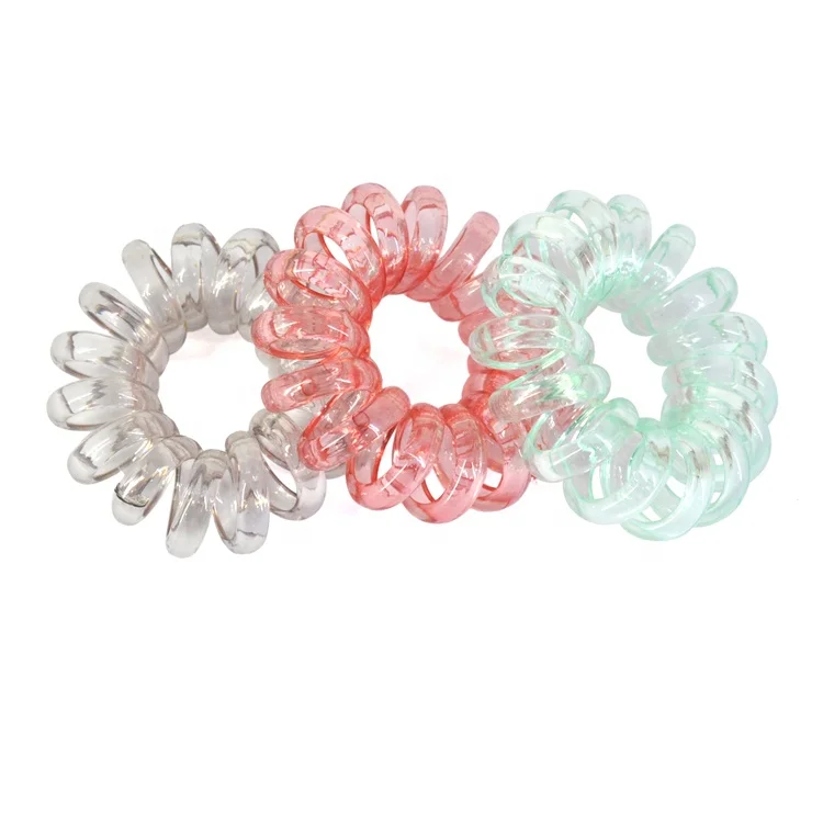 Modern Style Candy Color Scrunchies Durable Delicate Spiraled Elastic Hair Bands Transparent Telephone Wire Hairband