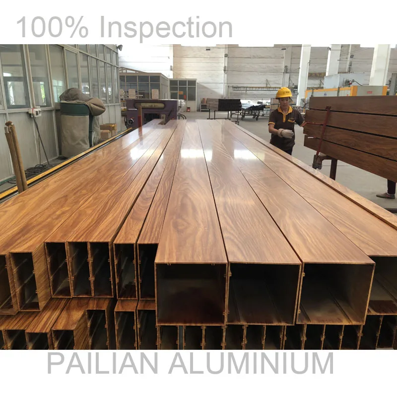 6063 T5  Wooden Grain Coating Standard Size Aluminium Rectangular Hollow Section  for Furniture Decoration