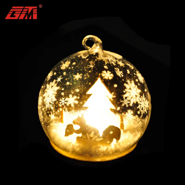 New personalized clear led light glass christmas ornaments flat bottom balls bulk on the Xmas tree details