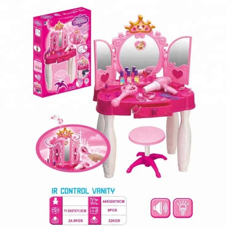 Sound and Light Magic Stick Princess Mirror MakeUp Toys Vanity Dresser Table for Kids