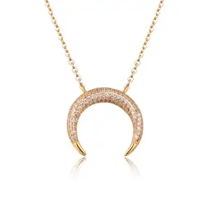 Keiyue Gold 24k Plated Cz Pave Brass Sailor Moon Jewelry Necklace Moon Necklace