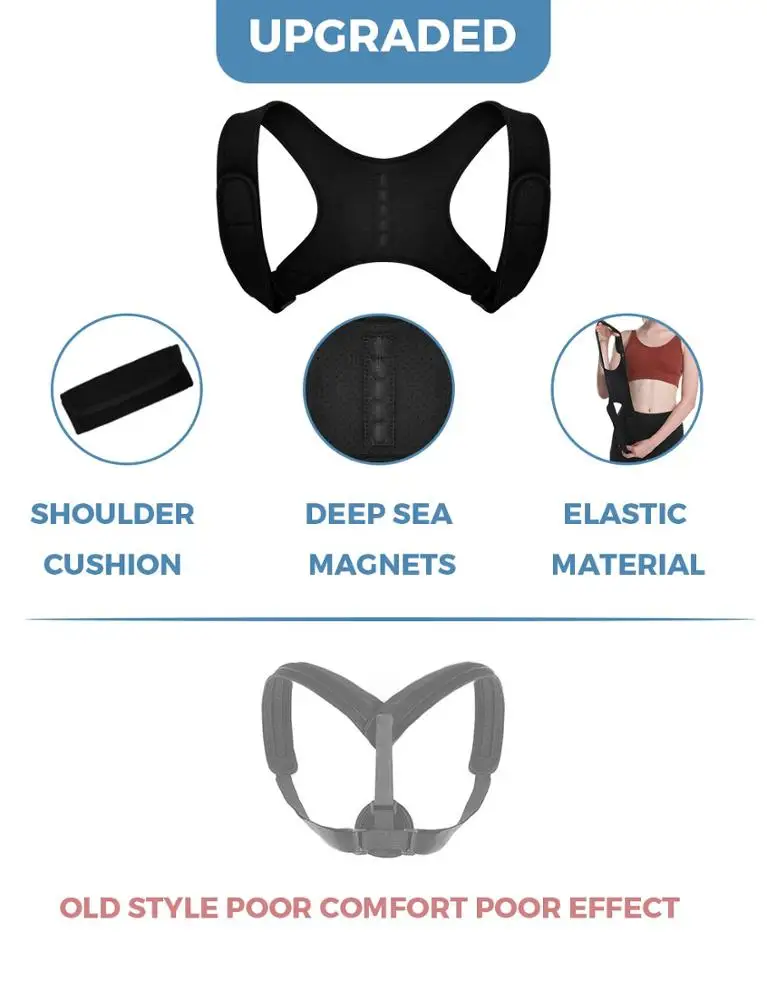 Upper Back Brace with Back Magnet Shoulder Cushion Adjustable Clavicle Kyphosis Brace Improves Posture