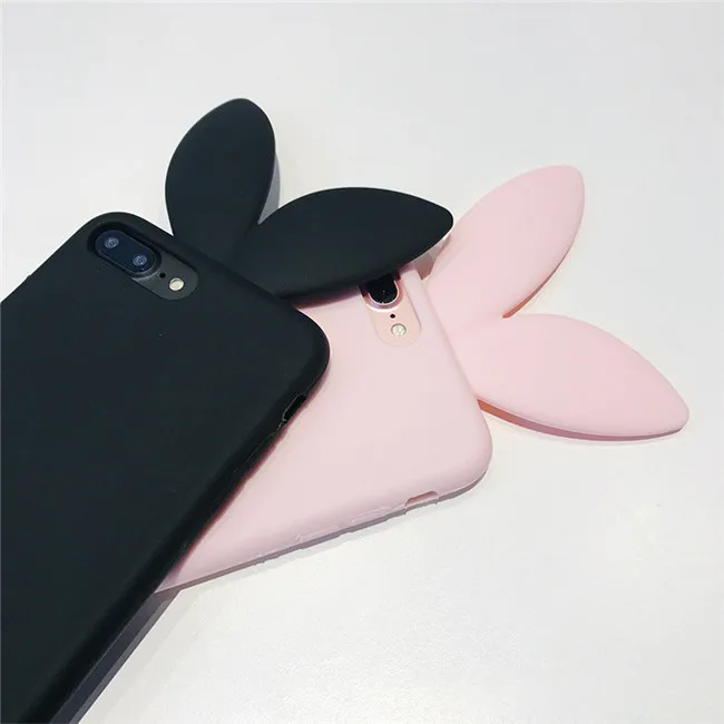 Source 3D Cute Pink & Black Girl Rabbit Ear Soft Silicon Case Cover For iPhone  7 /7plus on m.