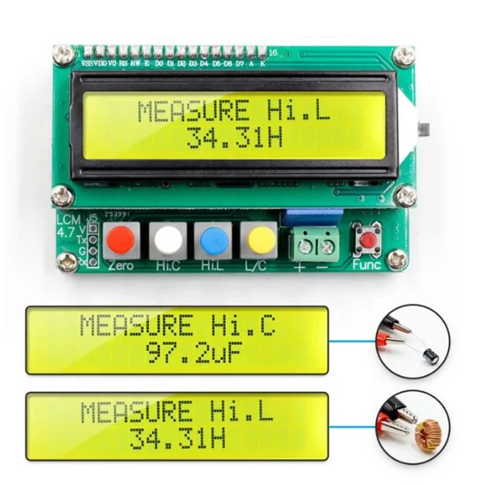Misuratore Digitale Di Capacità E Induttanza Con Display LCD 1602, Portata 0,01pF-10µF E 0,001µH-100H, Alimentazione USB, Colore Verde