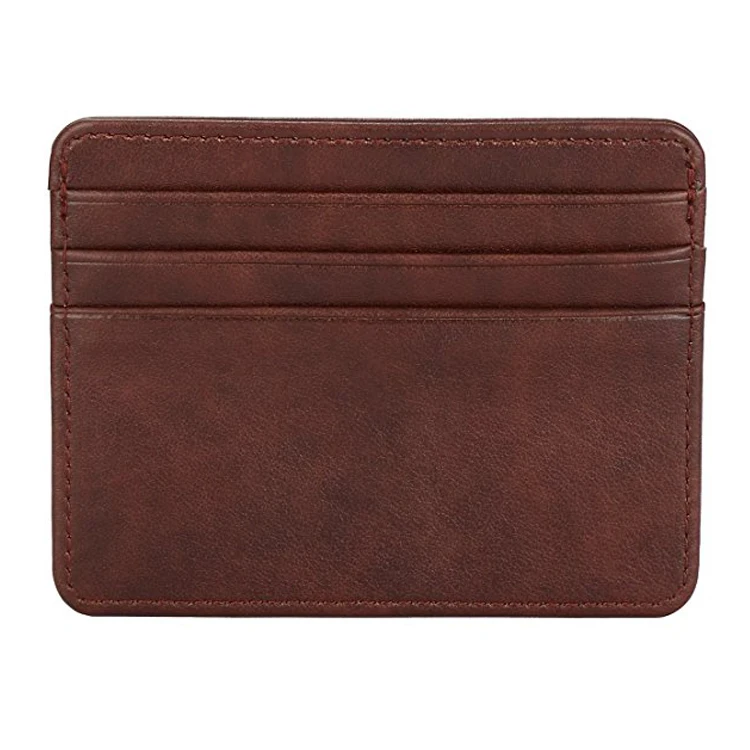 Hibate Slim Leather Credit Card Holder Case Wallet RFID Blocking for Men Women Brown