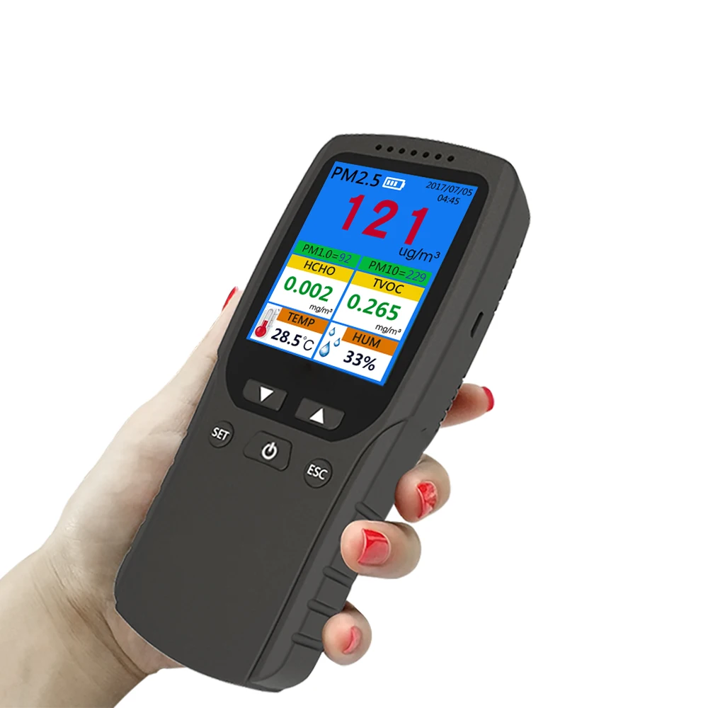 Handheld Pm2.5 Air Quality Detector With Temperature And Humidity Meter