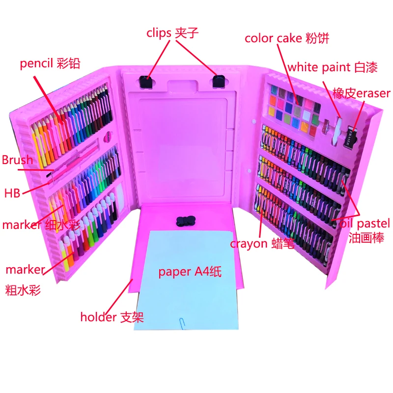 
JF88868 176 шт. 176 шт. пластиковые детские цветные карандаши, пастельный рисунок, набор для рисования акварелью с мольбертом 