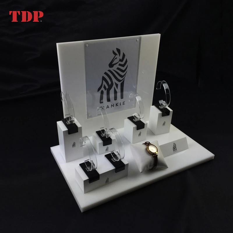 Счетчик магазин роскошные белые Наручные часы держатель акриловый стенд для демонстрации часов