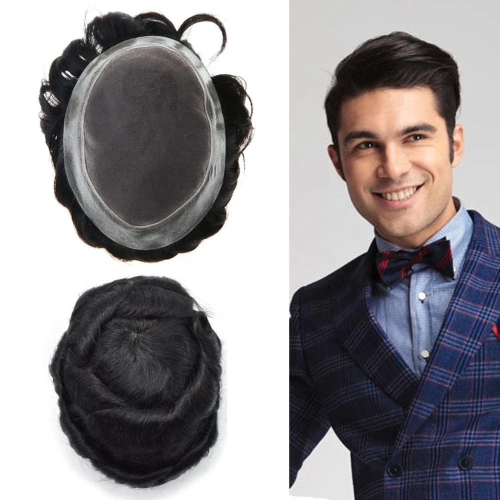 Fast Delivery Stock Ready Indian Human Hair Systems Fine Mono Men Toupee for Hair Loss Treatment