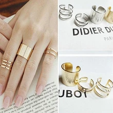 3 Pcs Punk ouro prata anéis Anillos Stack banda Plain Midi Mid dedo Knuckle anéis para as mulheres Anel de jóias