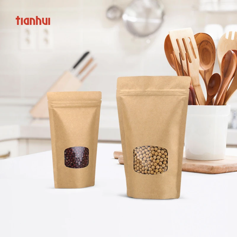 Biodegradable Stand Up Food Packaging Kraft Paper Pouch Bag With Window Buy Kraft Paper Bag Biodegradable Food Packaging Stand Up Pouch Product On Alibaba Com