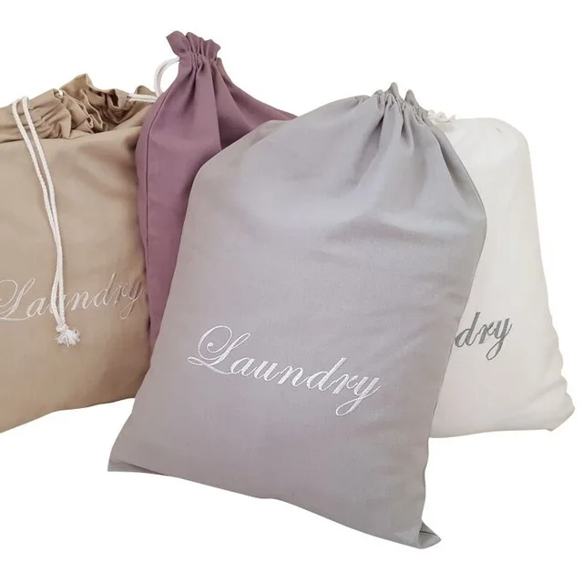 Cotton fabric printed disposable cotton drawstring laundry bag