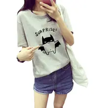 2016 Women’s Summer “Surprise” T-Shirt Lovely Bat Printed Short Sleeve Tops harajuku TQ