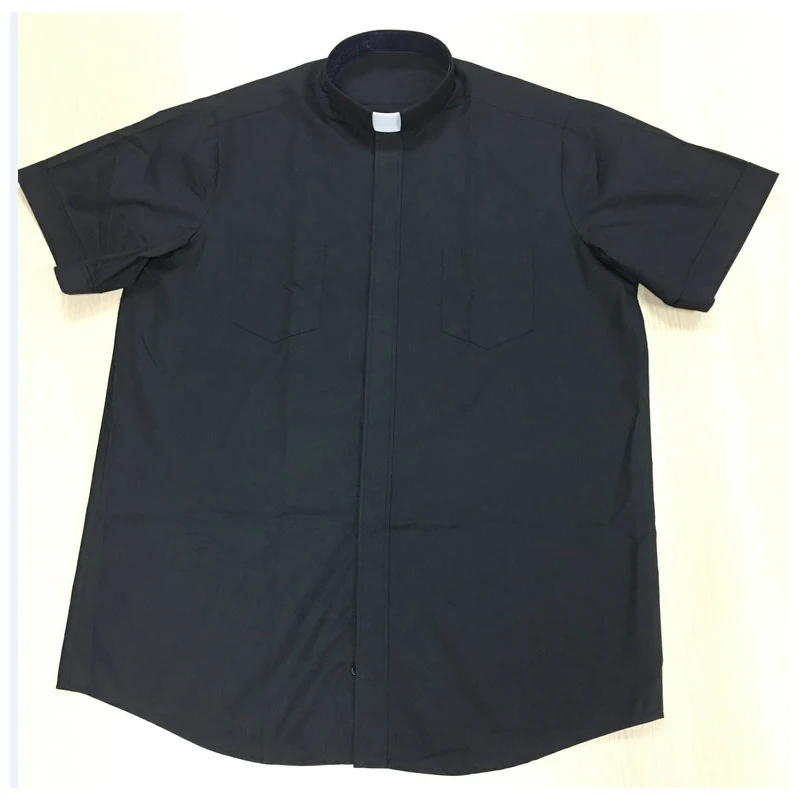 Men's Clergy Tab Collar Long Sleeve Dress Shirt Black Frenchcuff Pastor Preacher