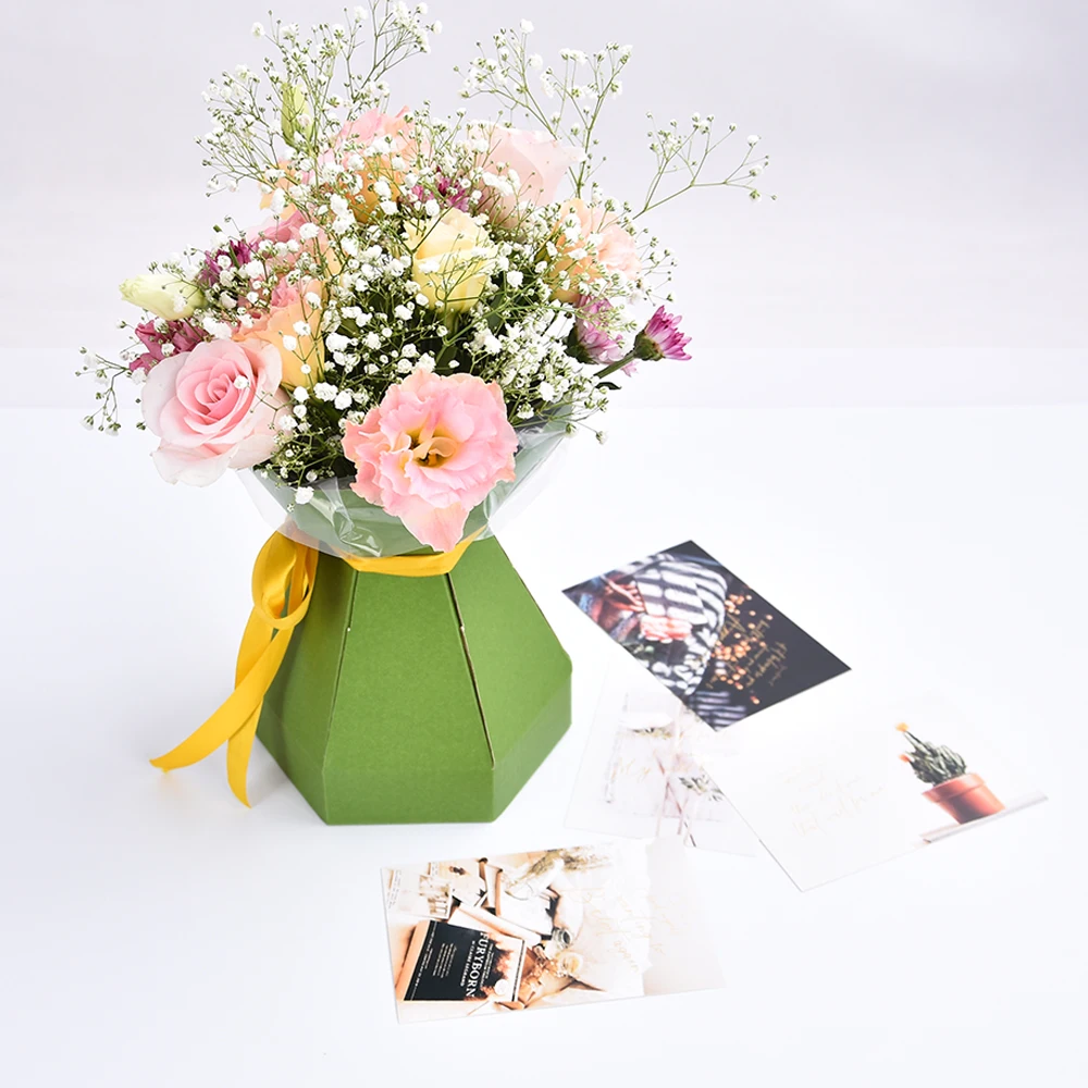 New Style High Quality Customized Paper Flower Packaging Box Bag UV Coating Embossing Matt & Glossy Lamination Folder Type