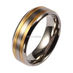 Wholesale 8mm Two Tone Silver and Gold Color Pure Titanium Ring Men in China Factory