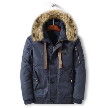 Oem Vintage Winter Blue Mens Designer Coat With Fur Hood