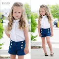 Europe 2016 Summer New Girls White Shirt Denim Shorts Breasted two sets of clothes suit girls