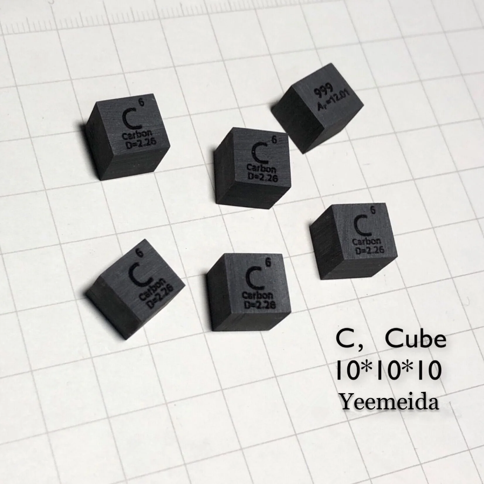 99.9% Pure Carbon Element Cube — 10mm Periodic Table Specimen For Science Collections, Display, Education (C Cube)