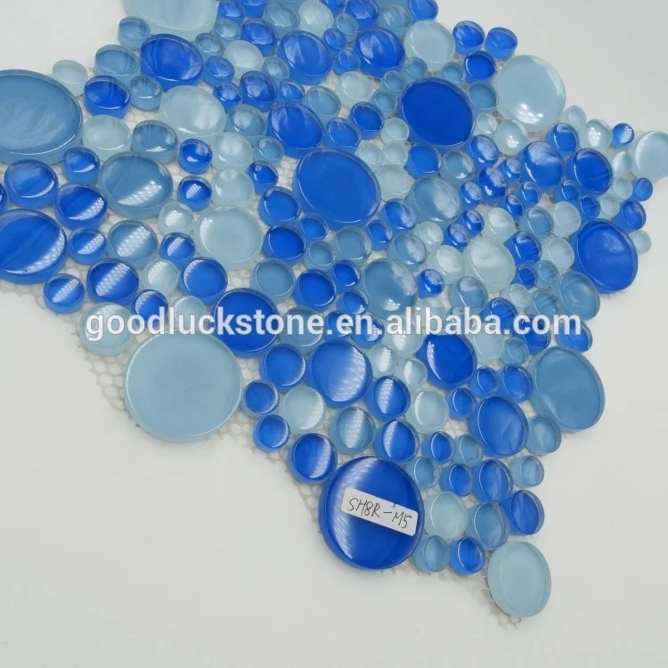 bubble round blue glass mosaic crystal  penny round mosaic tile for swimming pool