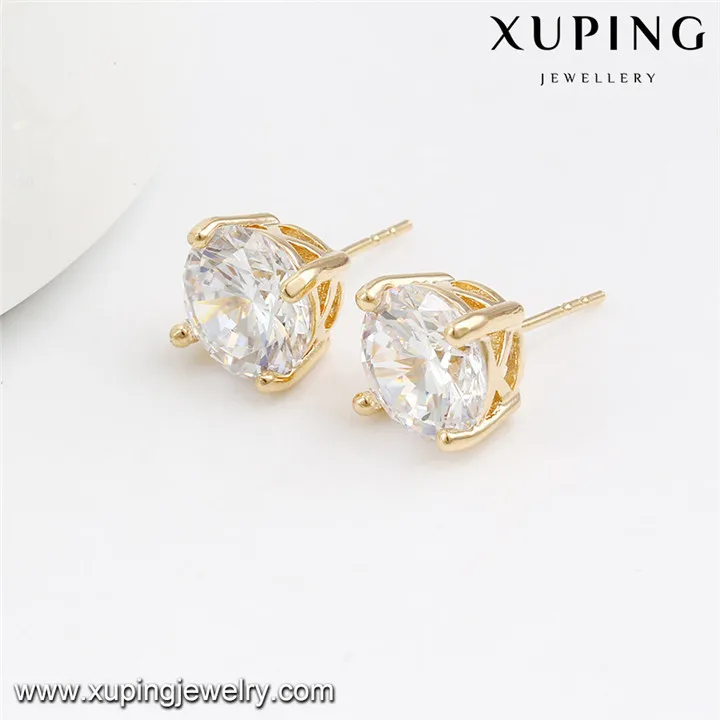 92285 xuping Gold Plated White Single Stone Stud Earrings