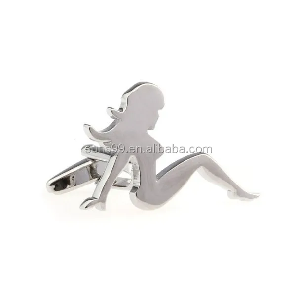 Mens Silver Sexy Naked Woman Novelty Cufflinks Stainless Steel Cufflinks Beach