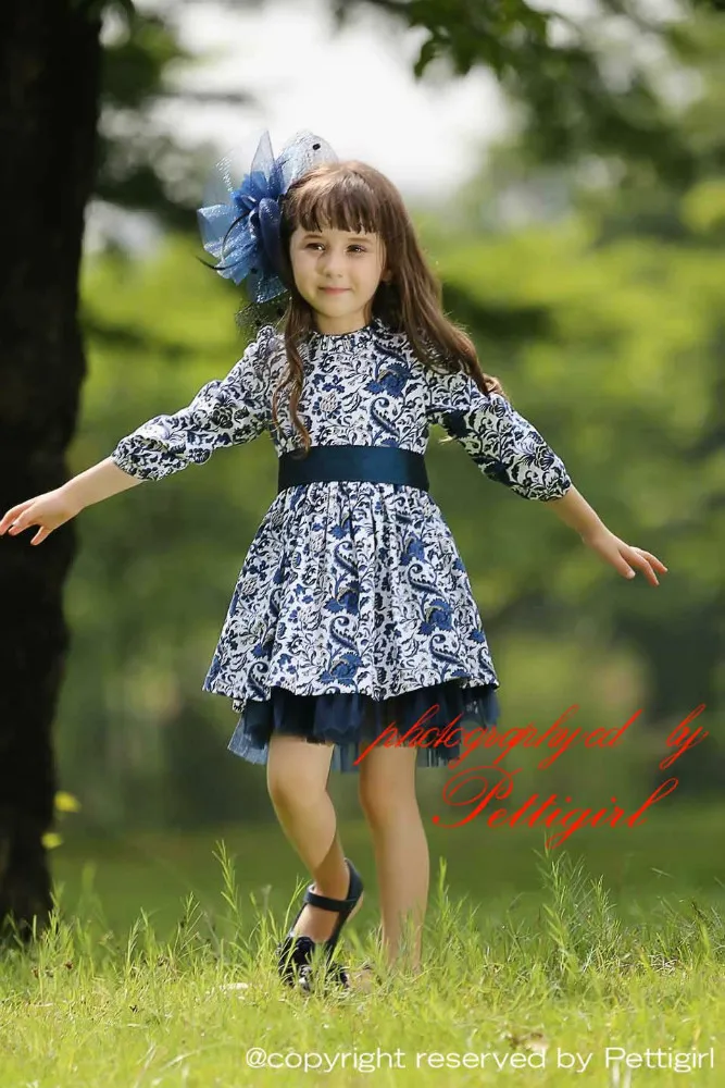 Pettigirl 2015 модое и императорское платье для девочки с длинными рукавами платье детское с цифровым цветочным принтом детска