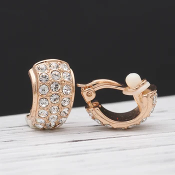 Gold/silver Color Half Circle Rhinestone Clip On Earrings For Women New Arrival Vintage Jewelry