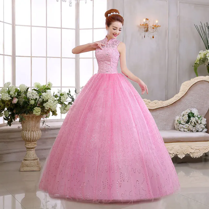 2018 Rosa Cuello Alto De Encaje Princesa Vestido De Noche De Novia Bola Vestido Boda Vestidos - Buy Vestido De Baile Rosa Vestidos De Novia, Vestido De Novia Simple Al Aire Libre,Vestido