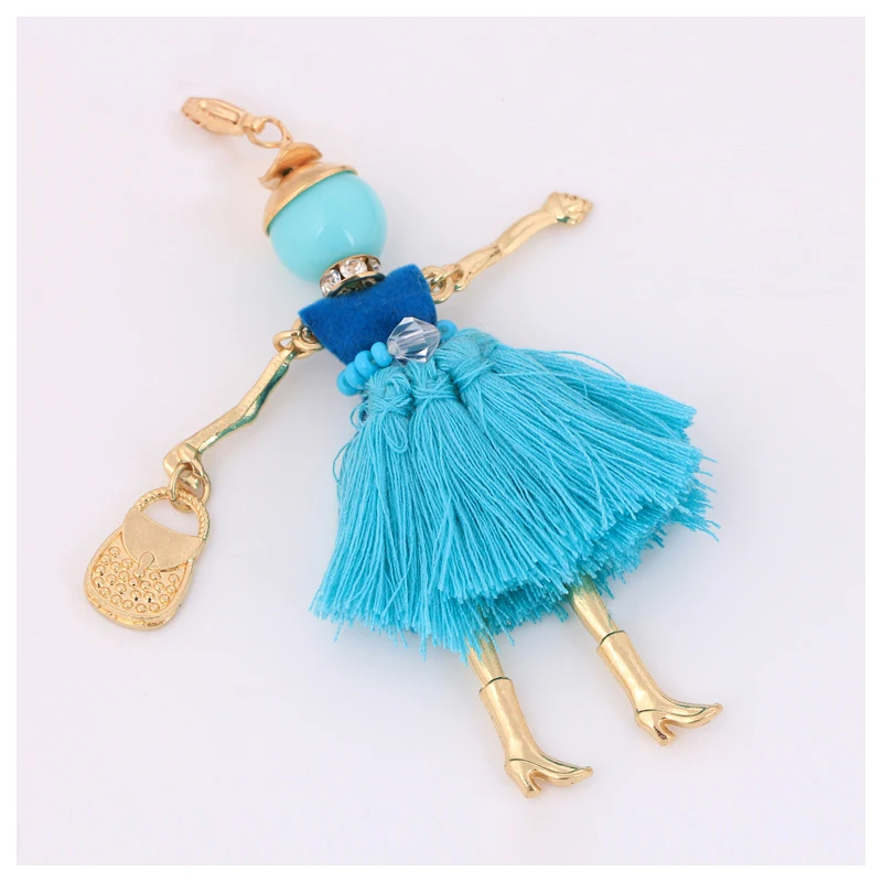 Оптовая продажа Yiwu, милый брелок для ключей с сумкой, женский брелок с кисточкой и юбкой, роскошная металлическая кукла, умный брелок для ключей