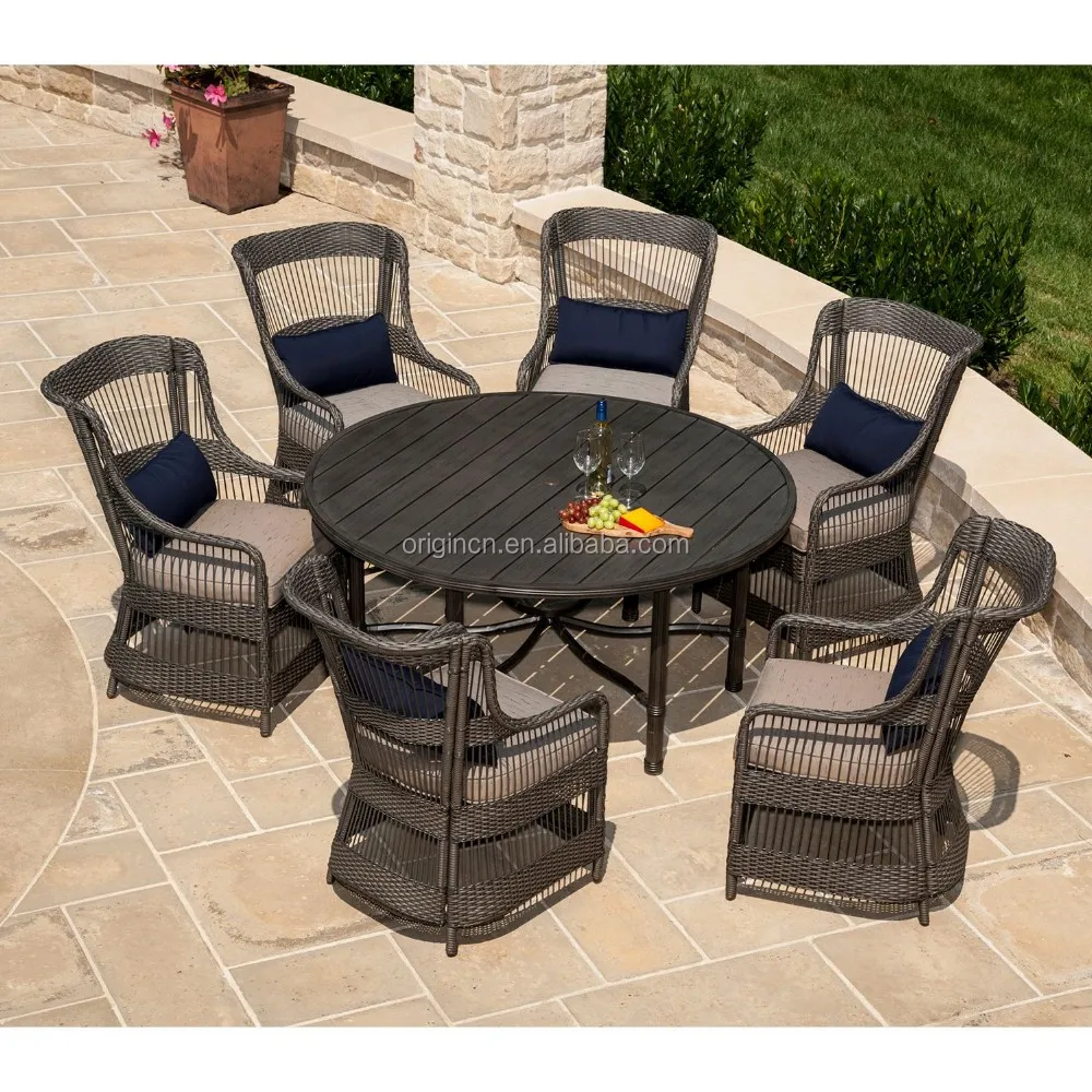 Classic Noble Style Wicker Round Table And 6 Chairs Garden Rattan Outdoor Dining Set Buy Rattan Outdoor Dining Set