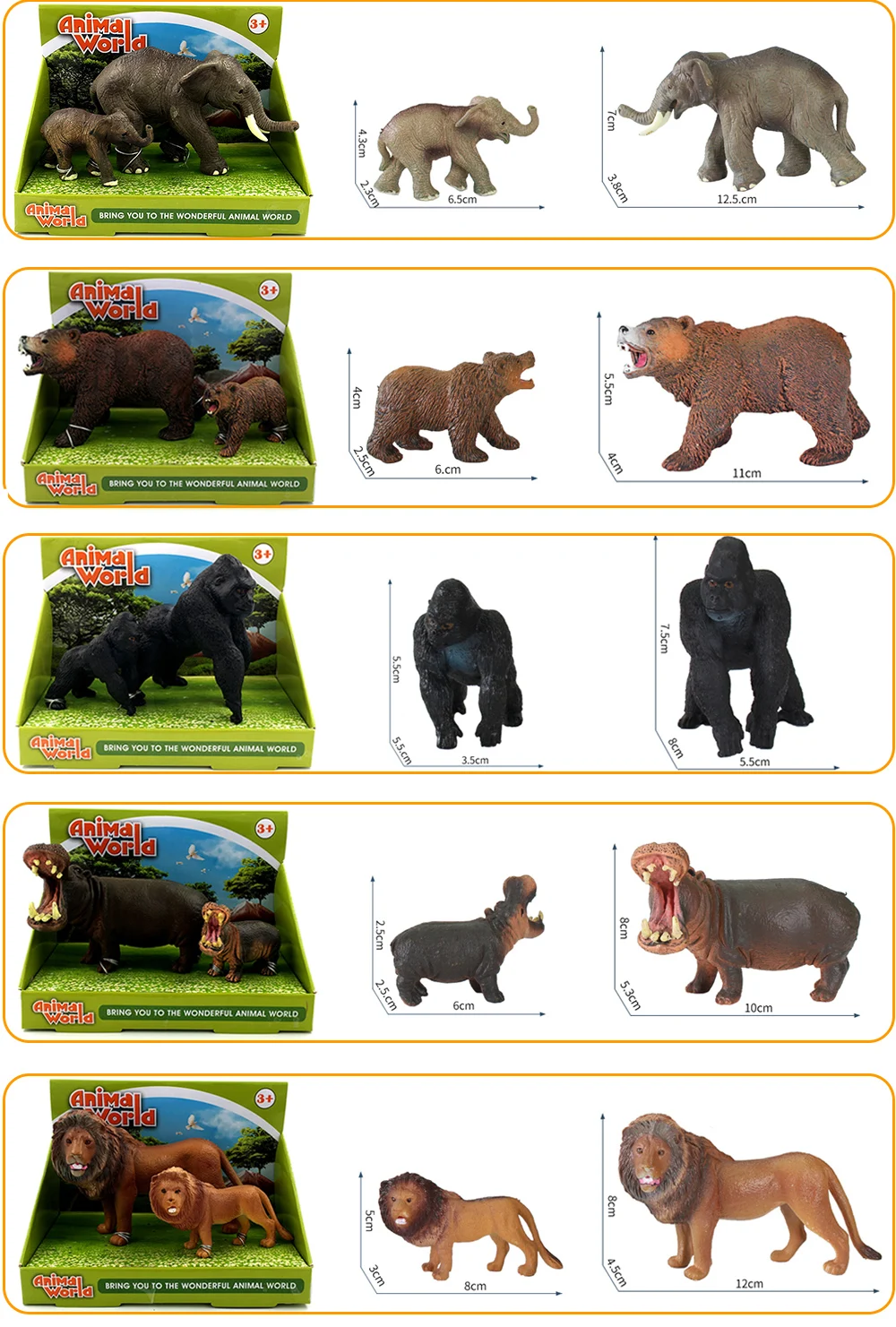 Figurines d'animaux de la jungle en plastique bon marché, jouets d'animaux de la jungle, figurines d'animaux sauvages avec son et lumière pour enfants