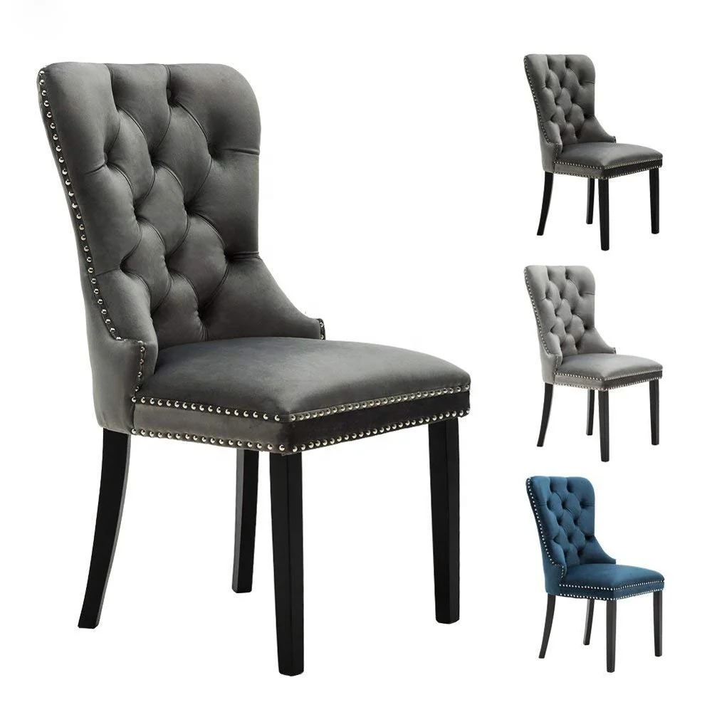 American Style Luxury Velvet Button Tufted Dining Room Chair With Ring Back