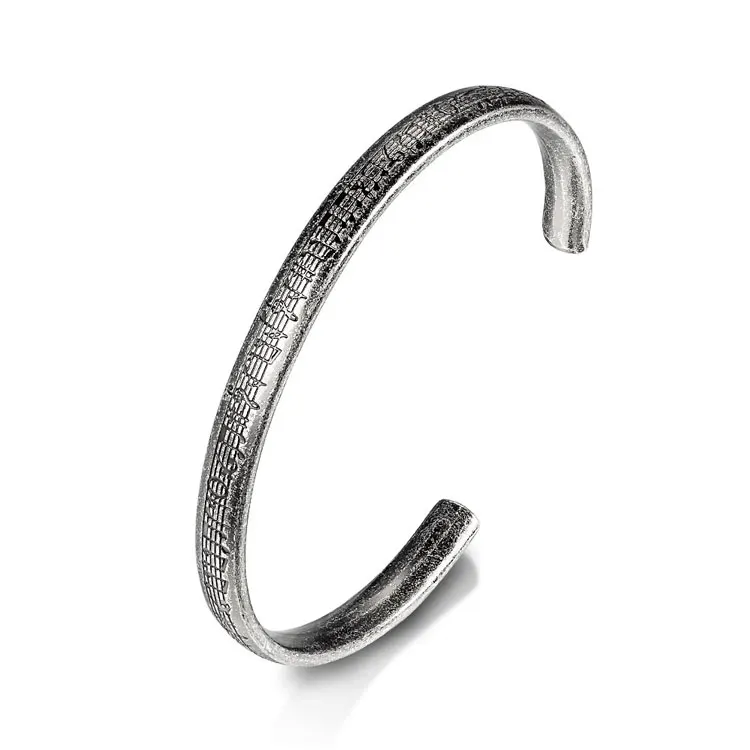 Antique Silver Engraved Music Symbol Men's Bracelet Bangle OEM